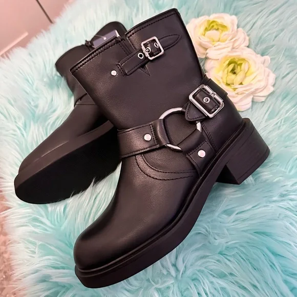 Women’s Black Ankle Biker Boots with Buckle Detail Sz 8.5 NEW! FIRM! - Picture 2 of 7